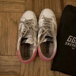 Golden Goose White and Pink Sneakers